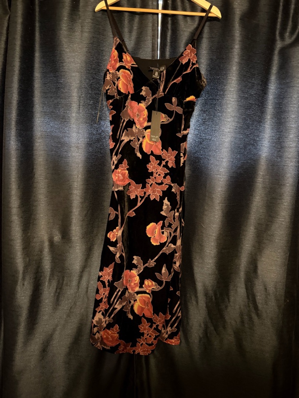 Rachel Zoe Floral Velvet Slip Dress - Black with Rust Floral